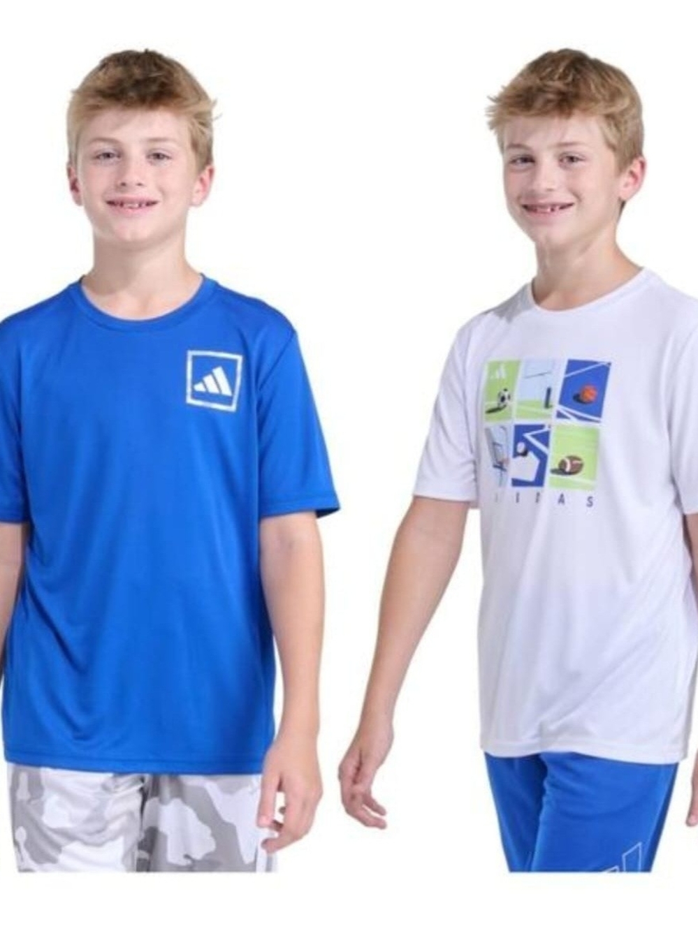 Adidas Boys' Activewear T-Shirts 2-Pack - Blue & White size 10/12 NWT